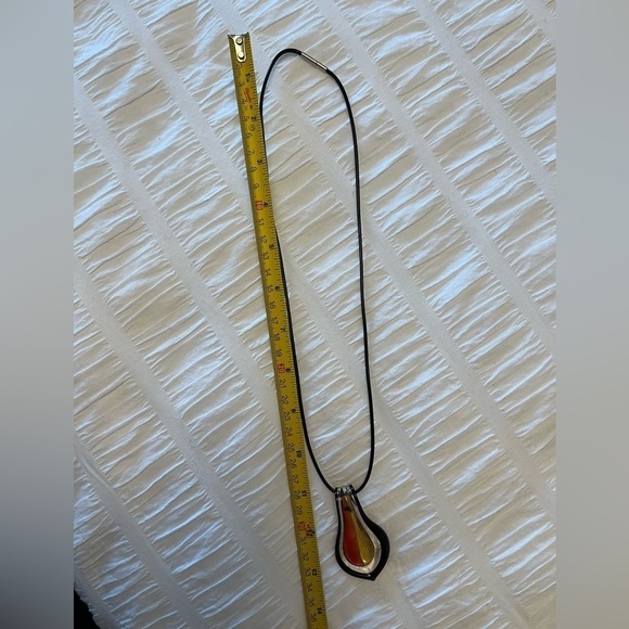 PENDANT Glass Teardrop Orange Yellow and 20" Leather Cord Necklace Modern Chic - Picture 5 of 5